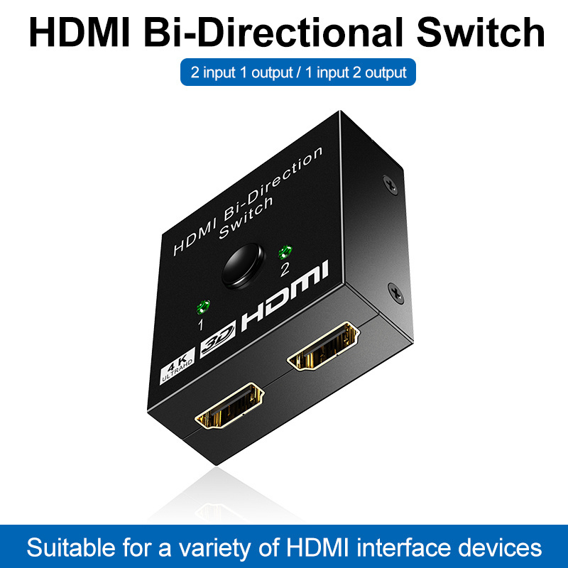 HDMI Switcher 2 in 1 Out HDMI Splitter 2 in 1 Out Supports 4K 3D Bi-Directional HDMI Switch for PS4/PS3 Xbox  HDTV