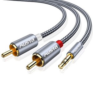 High Quality 3.5mm stereo male plug Best Price Aluminum shell 3.5mm to 2rca audio cable 24K Gold Plated Stereo rca audio cable