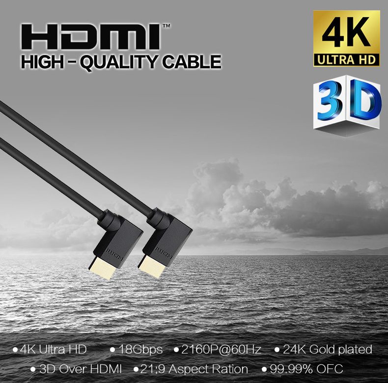 High Quality 4k Hdmi Angle 90 Degree high speed 60Hz 120Hz 4k Hdmi Cable 24k gold plated male to male 90 Degree HDMI cable