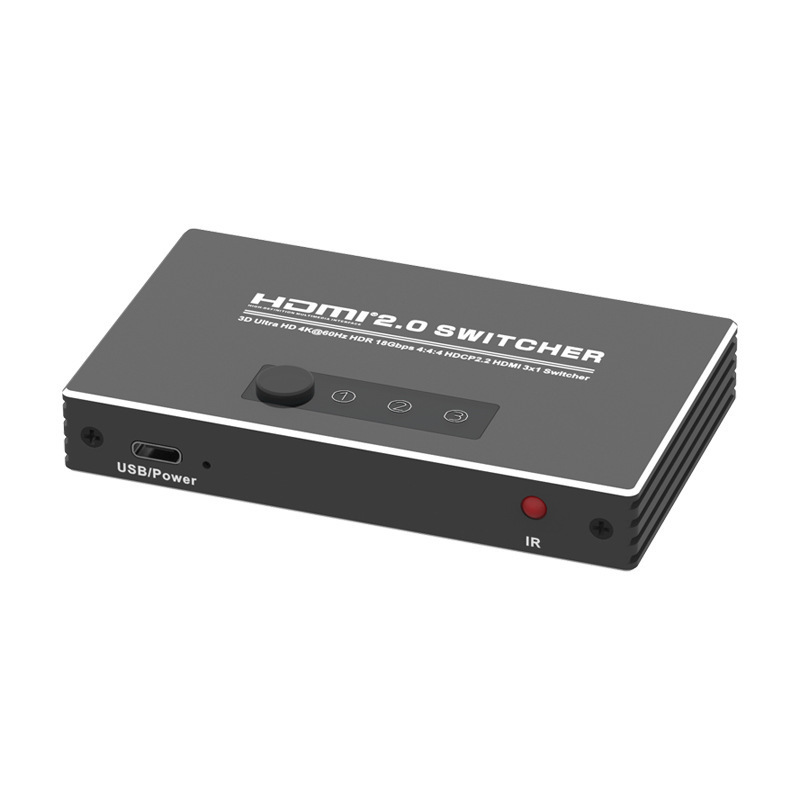 High quality 3*1 hdmi 2.1 switch Gray high speed 8k 60hz hdmi switch Metal case hdmi 2.0 switch 3 in 1 out