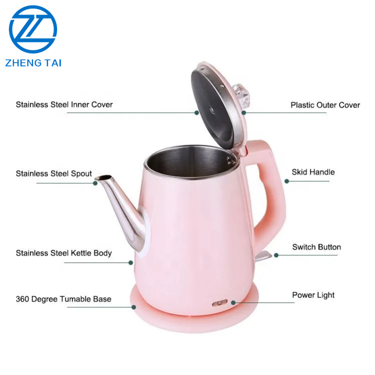 Electric kettle 1.2L, pink crystal lid for dry protection and anti scalding electric kettle