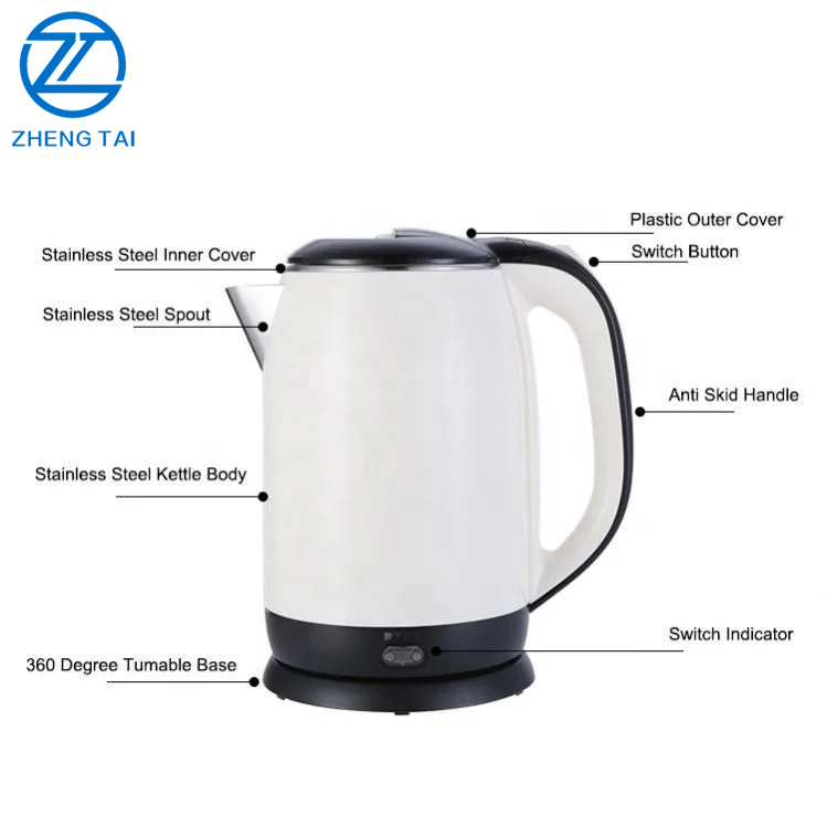 Mechanical electric kettle 2L insulated new black and white stainless steel inner liner