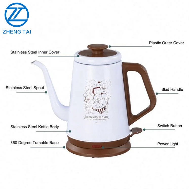 Goose neck electric kettle 1L custom patterned logo hotel restaurant coffee pot