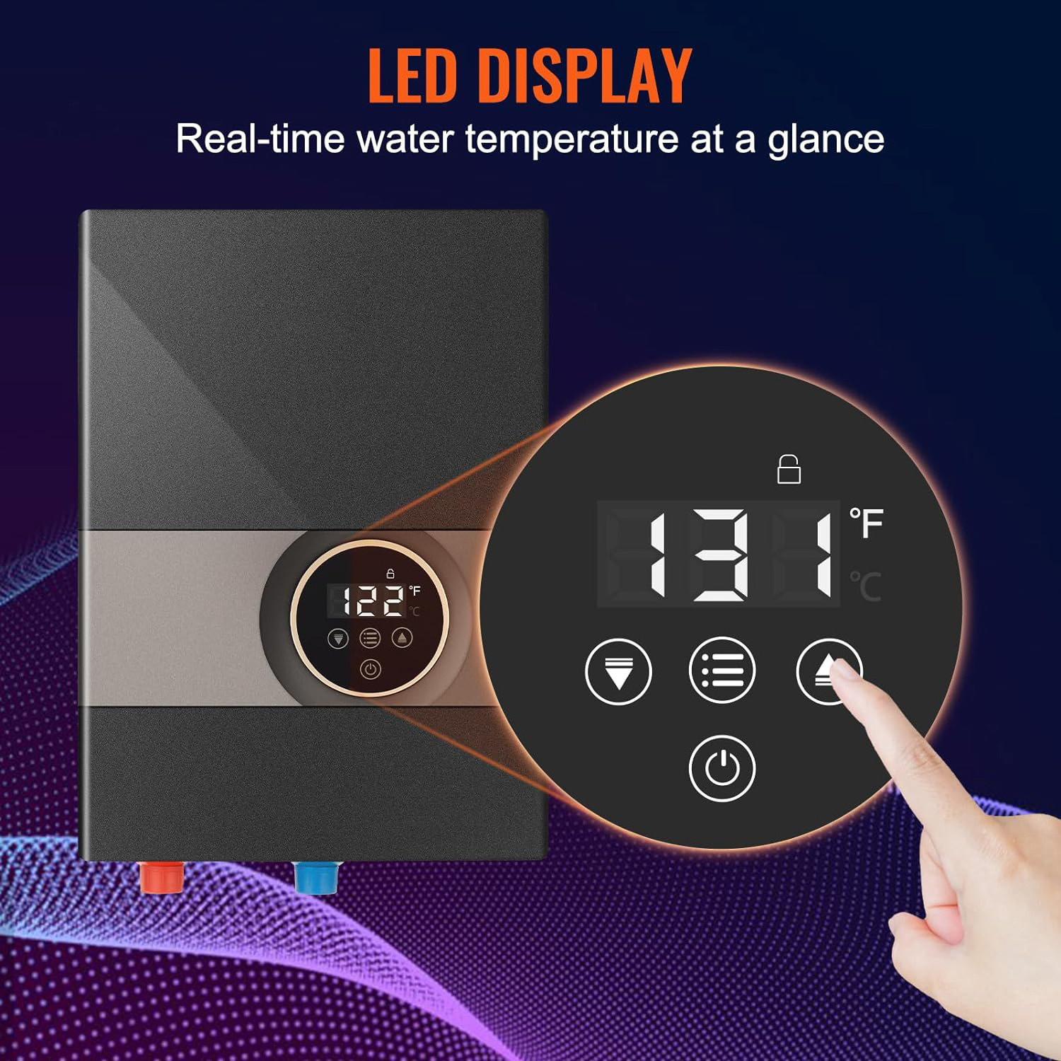 8KW Instant Hot Water Heater Electric Tankless Digital Temperature Display 24 Hour Water Supply For Kitchen Bathroom Shower