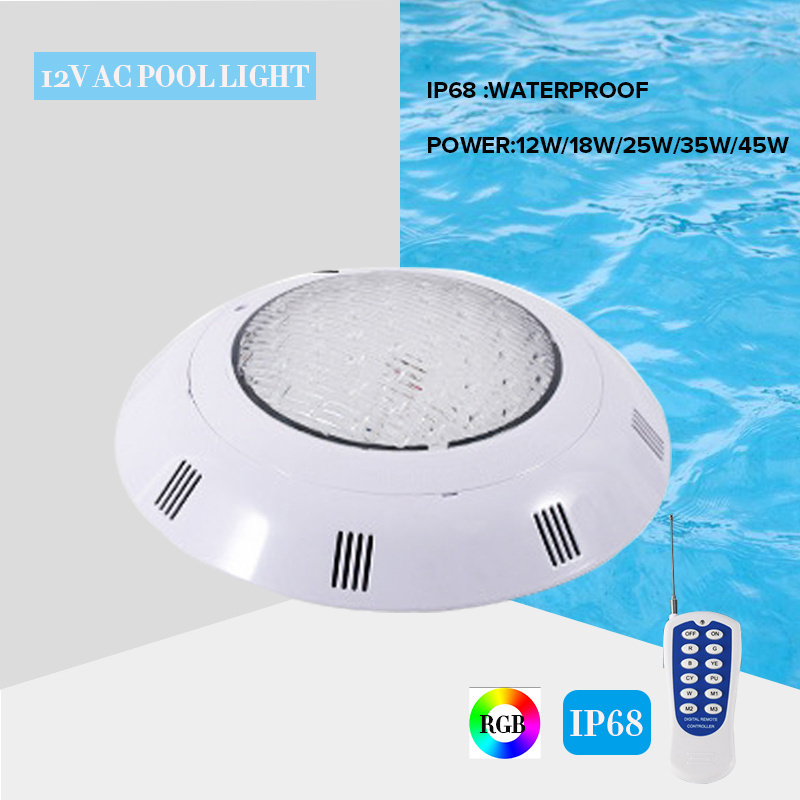 AC DC 12v Outdoor Pond Ip68 Waterproof White ABS Plastic Body SMD 12w 18w 24w RGB Memory Led Underwater Swimming Pool Light