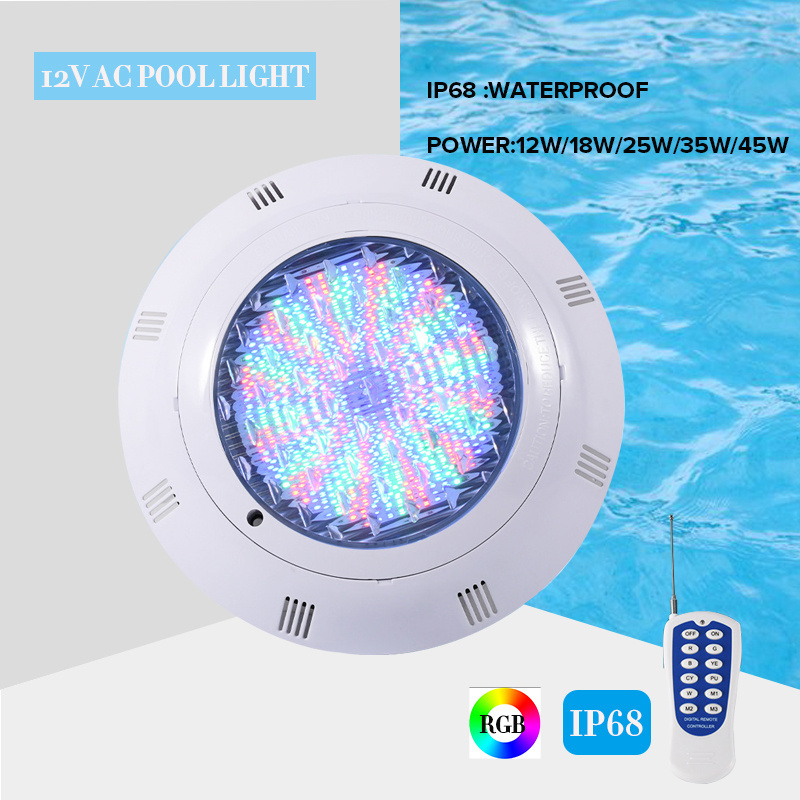 AC DC 12v Outdoor Pond Ip68 Waterproof White ABS Plastic Body SMD 12w 18w 24w RGB Memory Led Underwater Swimming Pool Light