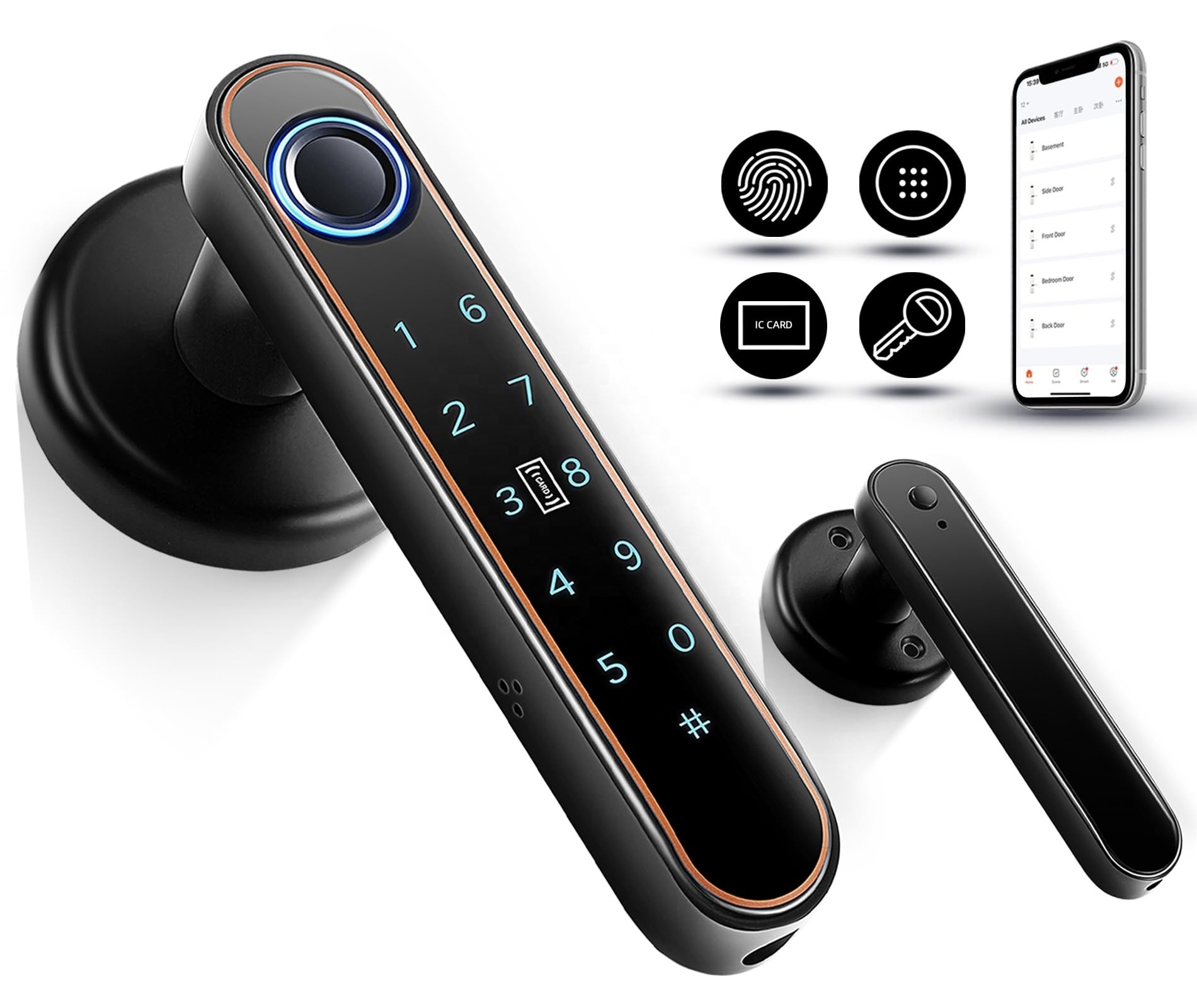 Smart Door Knob Bluetooth Keyless Entry, Fingerprint Door Lock for Bedroom - App, Card, Password, Key, and Fingerprint Unlock