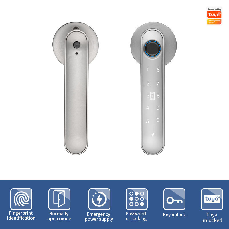 Tuya Bluetooth lock Double tongue high quality waterproof silver wooden door fingerprint lock cheap price smart door lock