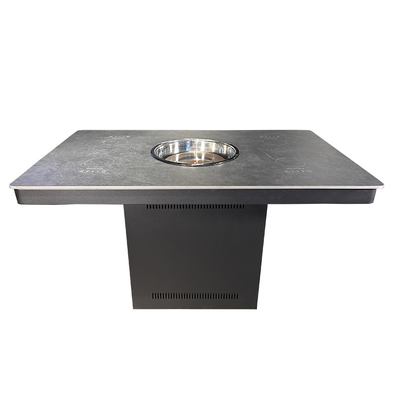 High Quality Modern Style Metal Teppanyaki Barbecue Table Stove Smokeless Korean BBQ Restaurant Furniture for Hotel Kitchen Use