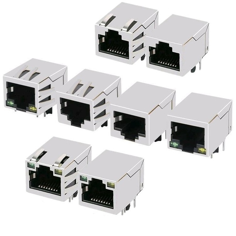 Ethernet LED RJ 45 Metal Shielded Module Cat5e Cat6 Cat7 PCB 8P8C Modular Jack Connecteur cat 7 RJ45 Socket Female Connector