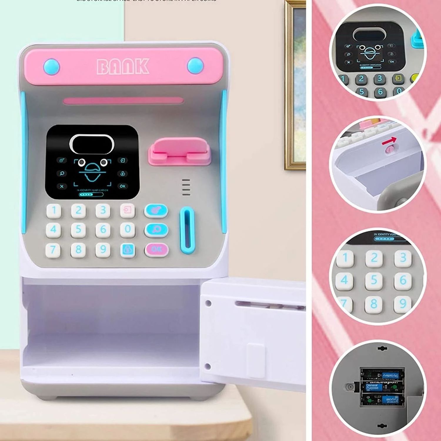 Electronic Piggy Bank Simulated Face Recognition Atm Machine Toy Small Atm Automatic Roll Money Save Piggy Bank