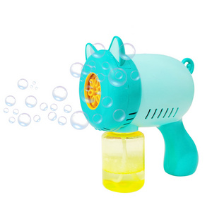 Hot selling outdoor bubble blowing toys 6 hole electric automatic bubble gun no side leakage blower toy for kid