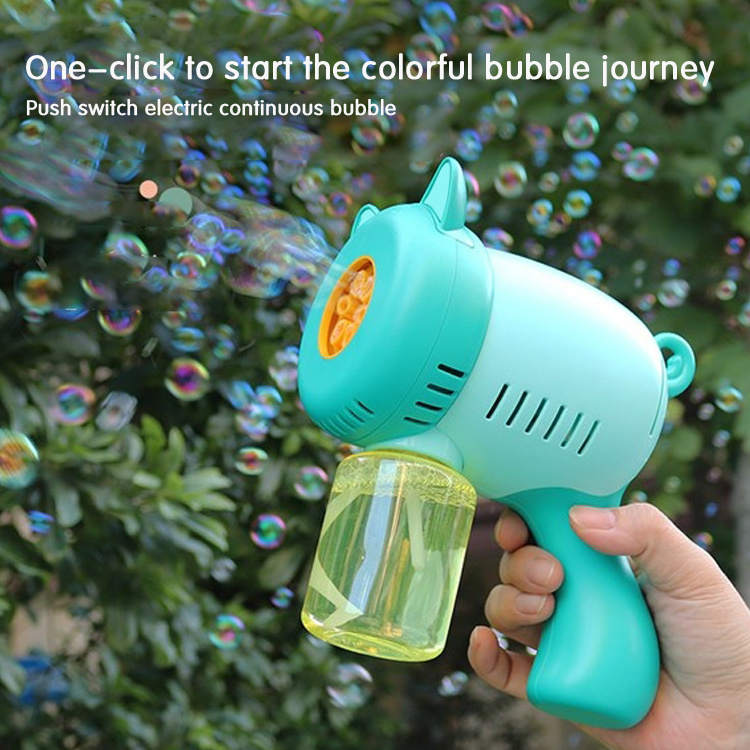 Hot selling outdoor bubble blowing toys 6 hole electric automatic bubble gun no side leakage blower toy for kid