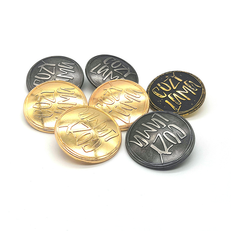 Retro large plus size gold buttons with custom embossed logo shank button for jeans pants