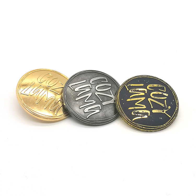 Retro large plus size gold buttons with custom embossed logo shank button for jeans pants