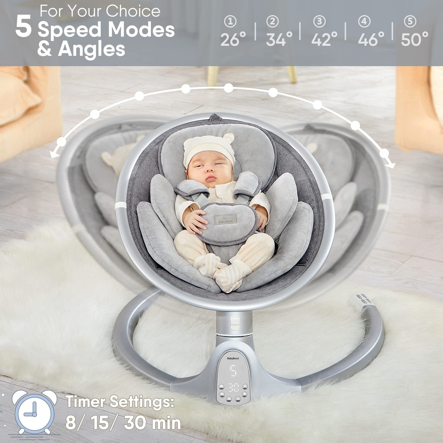 In stock electric baby rocking chair 5-gear adjustment baby rocking chair bed with remote control fast delivered to 0-24 month