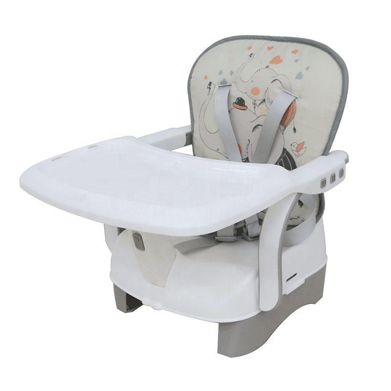 Baby food chair with 5-point harness and portable baby booster seat with height adjustment according to baby's height