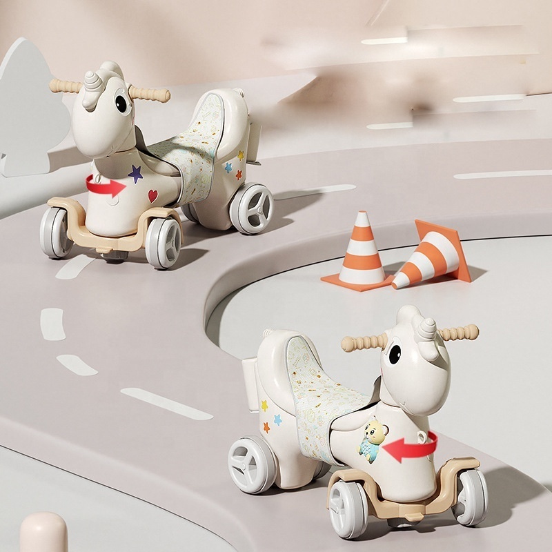 OEM plastic baby car Cute horse rocking horse children's small horse baby car toy widened base does not roll over for 1-8years