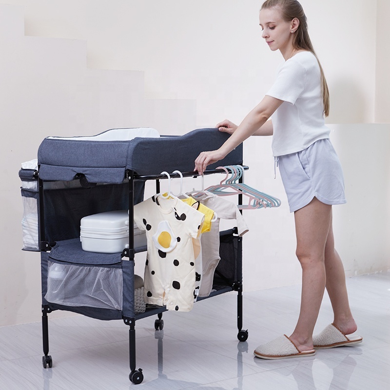 2023 New Design baby changing table children diaper care portable foldable care desk with hanging bag and baby diaper change tab