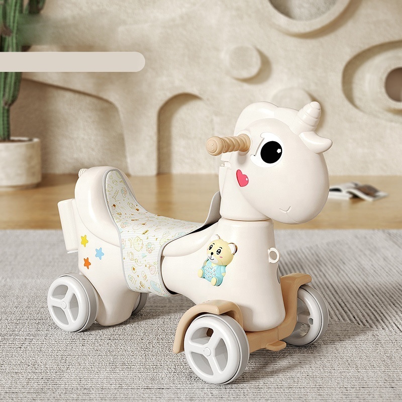 OEM plastic baby car Cute horse rocking horse children's small horse baby car toy widened base does not roll over for 1-8years