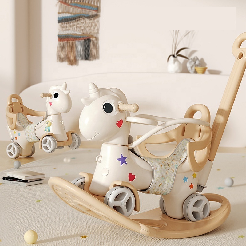 OEM plastic baby car Cute horse rocking horse children's small horse baby car toy widened base does not roll over for 1-8years