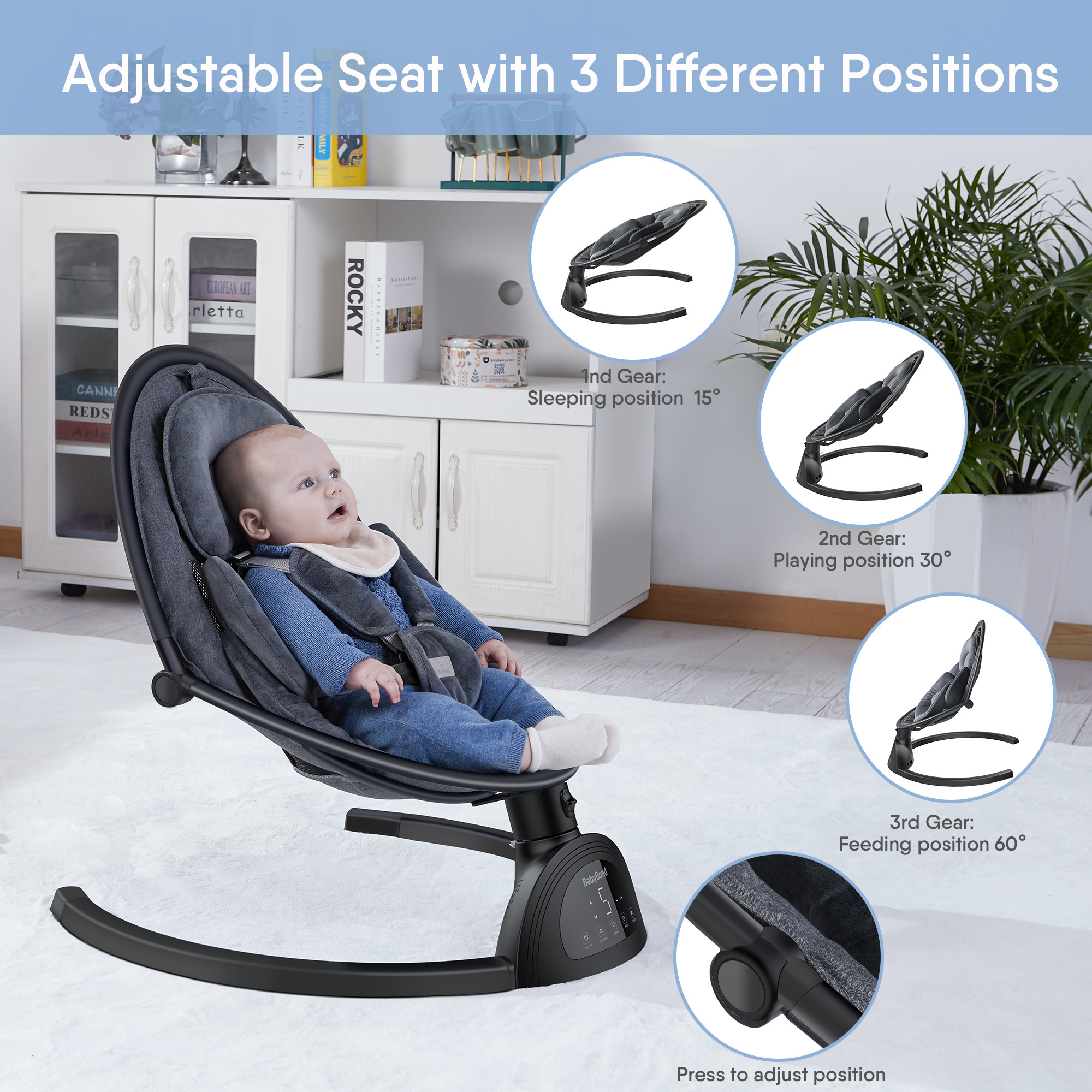 Electric Portable Baby Swing for Newborn,Baby Swings Rocker for Infants, Portable Baby Swing Bouncer with 5 Rocking Speed