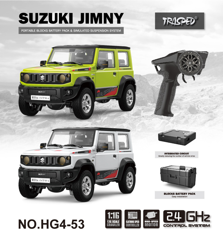 Suzuki Jimny 2.4G Proportional RTR Electric Sound Led Lights Smoke 1/16 Scale Remote Control RC SUV Car Trailer Gift Toy