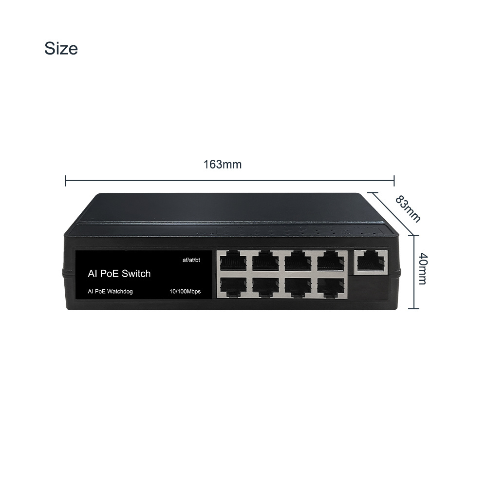 High Performance GENATA No Need DIP Switch Automatic Adaptation 100 Mbps 8 Port POE Switch