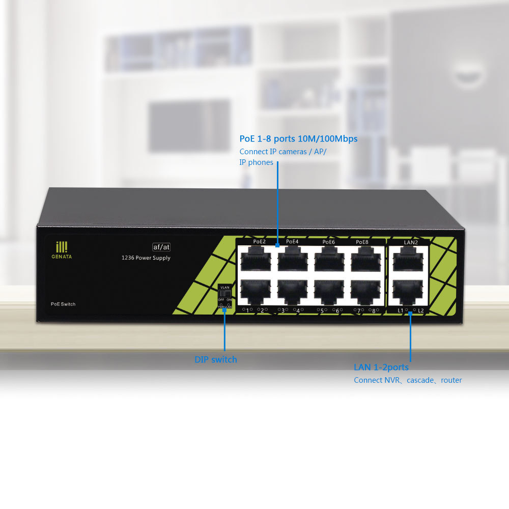 PoE 8 port switch smart network 48V 802.3af/at switch for IP cameras  industrial network switch