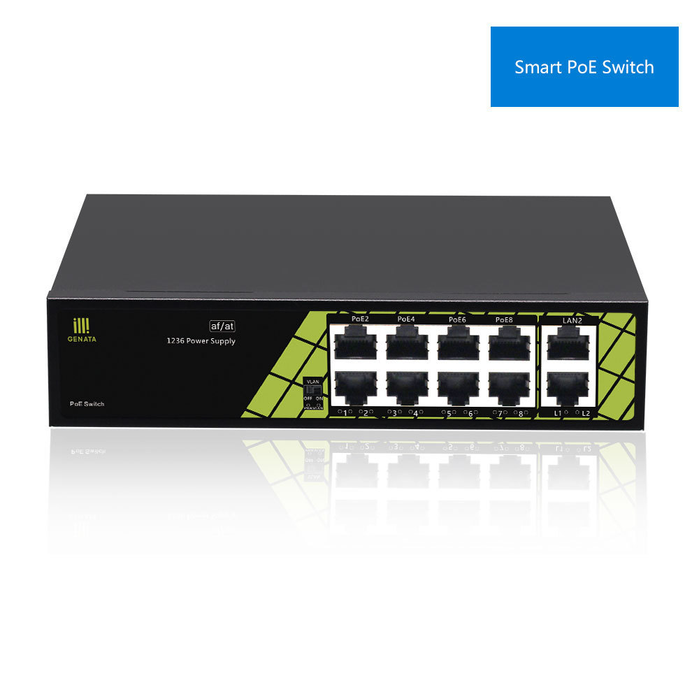 PoE 8 port switch smart network 48V 802.3af/at switch for IP cameras  industrial network switch