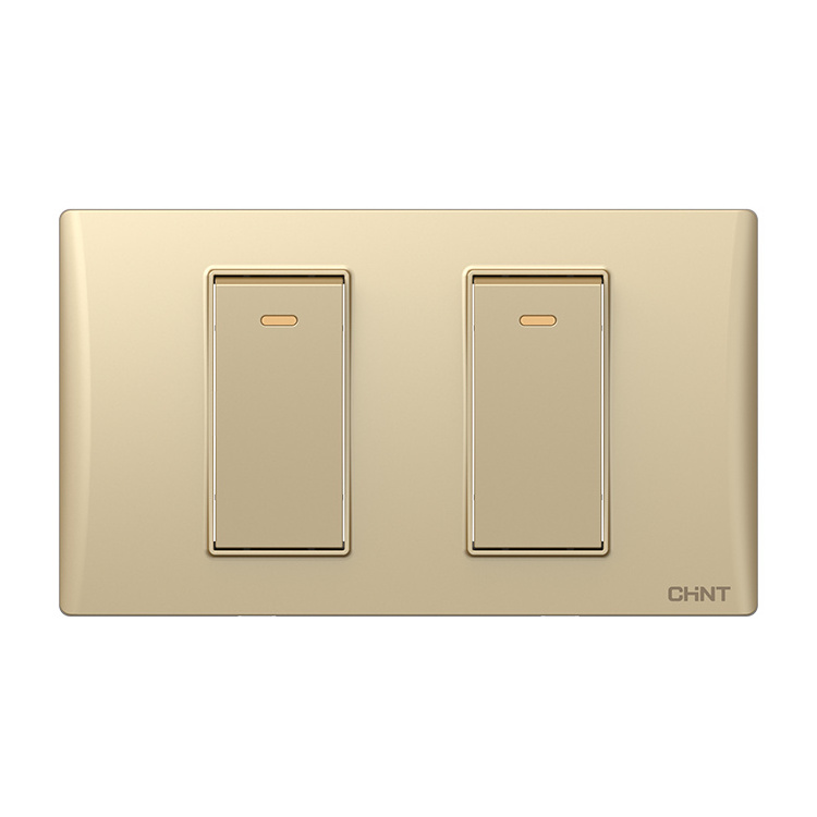 CHINT Manufacturer New US Standard Modern Light Wall Switches Electrical Champagne gold double gang Power switch