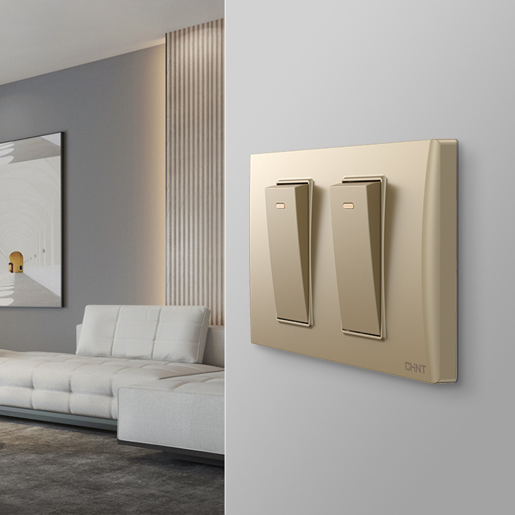 CHINT Manufacturer New US Standard Modern Light Wall Switches Electrical Champagne gold double gang Power switch