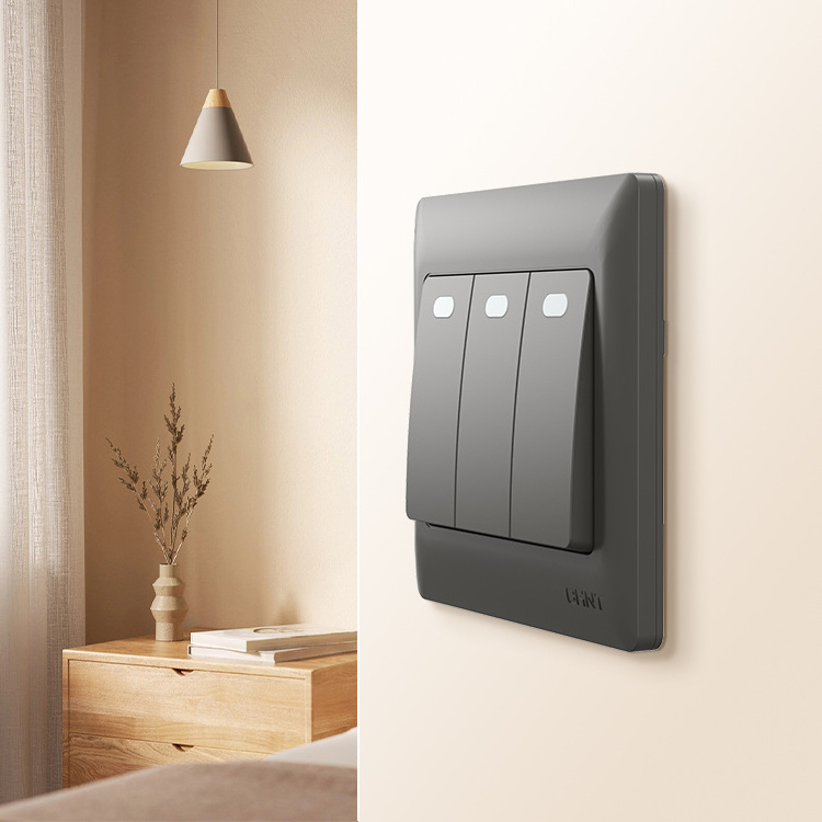 CHINT Luxury Design Home Decorative White Black Grey Gold 3 Gang Switch 1 Way Normal Light Switch