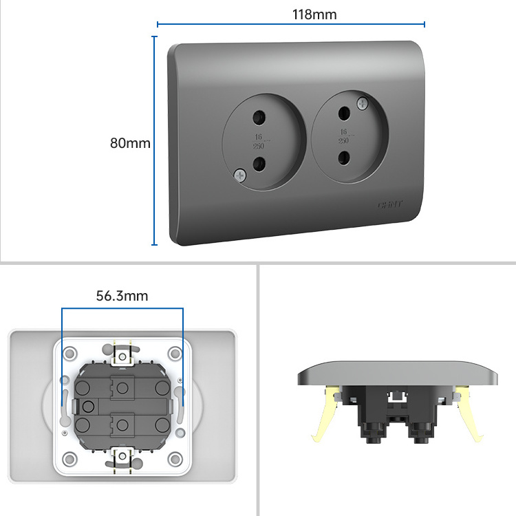 CHINT EU Standard Electrical Wall Socket Socket 2 Outlet Double EU Socket German Plug