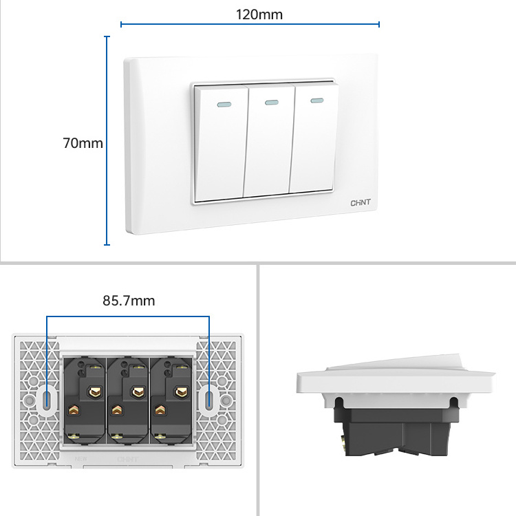 CHINT Home Decorative White Hot Sale Modern New Designed Home 3 Gang 1 Way Electric Light Wall Switch And Socket