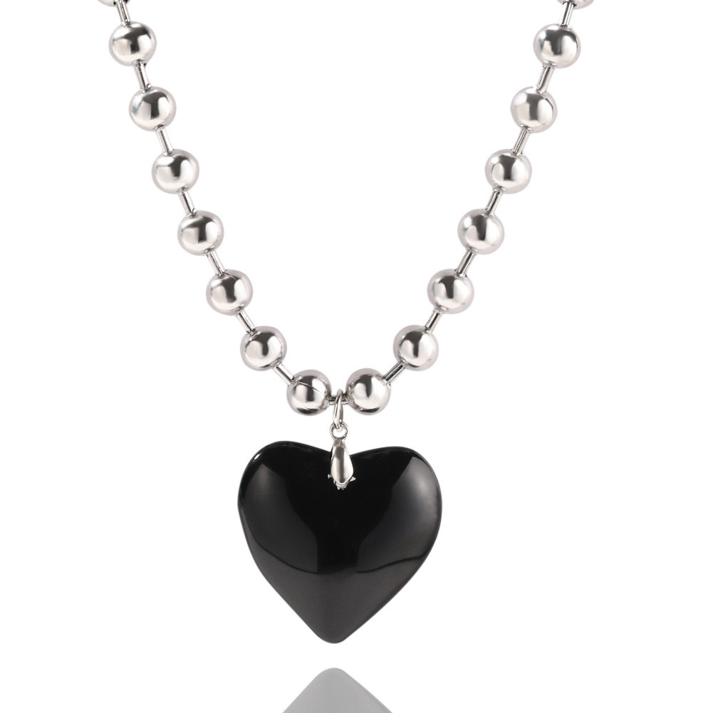 Hiphop 8mm Black Peach Heart Chain Beading Chains Heart Shaped Choker Necklace Women Jewelry