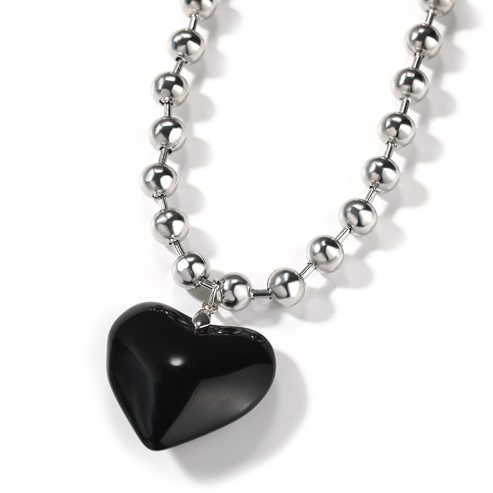 Hiphop 8mm Black Peach Heart Chain Beading Chains Heart Shaped Choker Necklace Women Jewelry