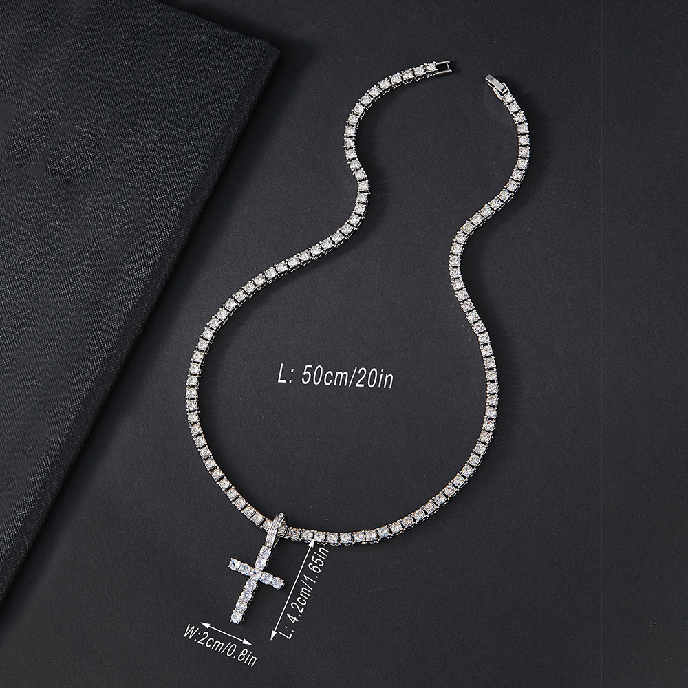 Hot Sell Bling Iced Out Silver Gold Fake Diamond Tennis Cross Necklace with Tennis Chains