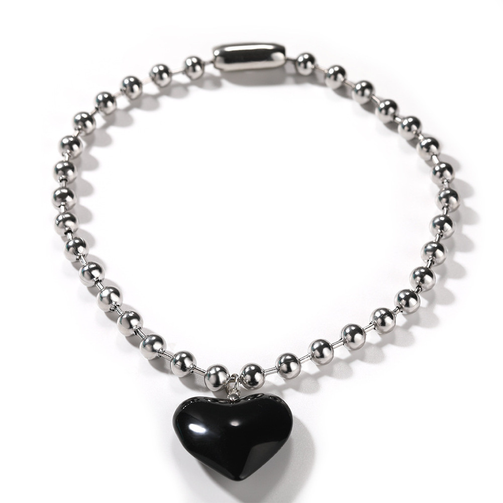 Hiphop 8mm Black Peach Heart Chain Beading Chains Heart Shaped Choker Necklace Women Jewelry