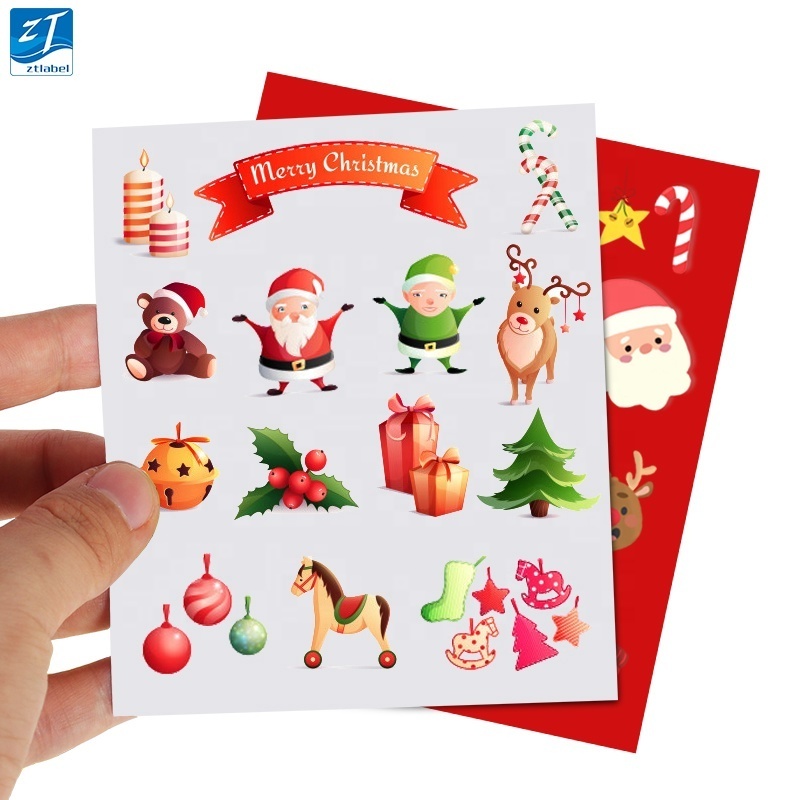 Custom Printing Adhesive Label Merry Christmas Decorative Sticker Sheet Kiss Cut Santa Claus Sticker Merry Christmas Stickers