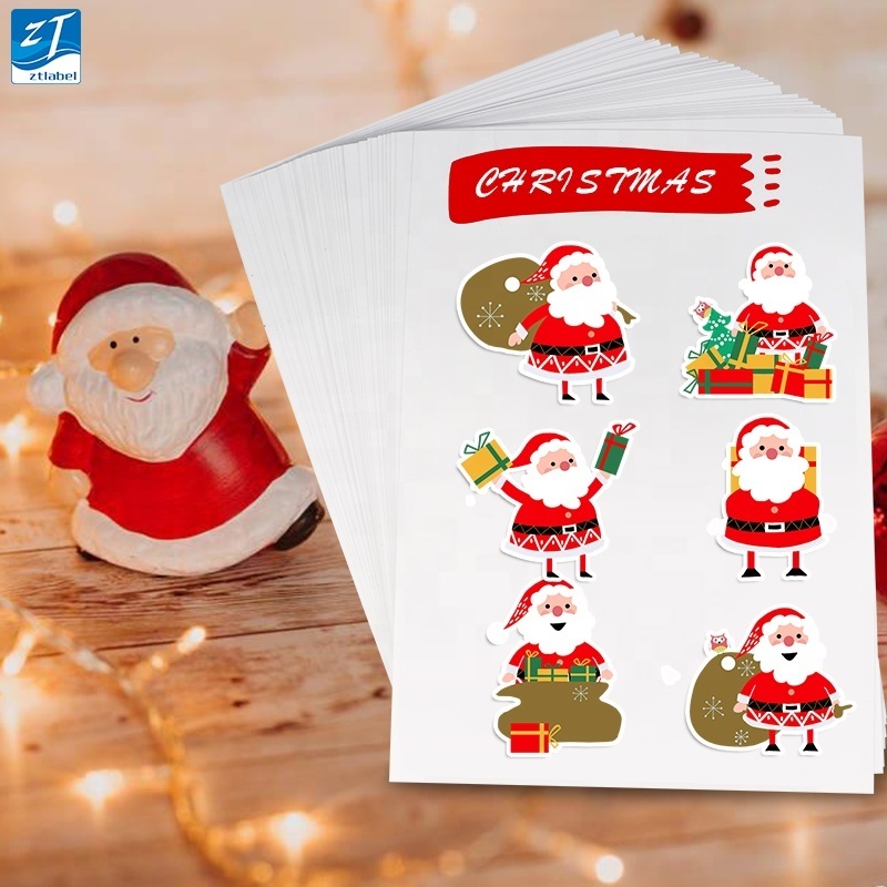 Custom Printing Adhesive Label Merry Christmas Decorative Sticker Sheet Kiss Cut Santa Claus Sticker Merry Christmas Stickers