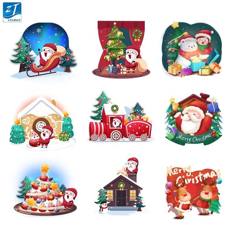 Custom Printing Adhesive Label Merry Christmas Decorative Sticker Sheet Kiss Cut Santa Claus Sticker Merry Christmas Stickers