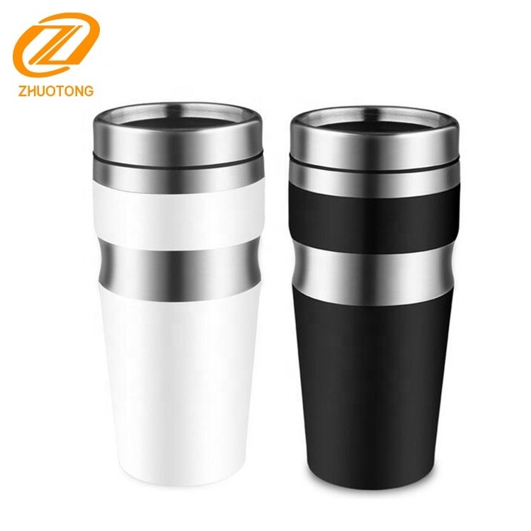 stainless steel thermo travel mug with handle,double wall insulated travel coffee tea mug cups