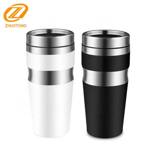 stainless steel thermo travel mug with handle,double wall insulated travel coffee tea mug cups