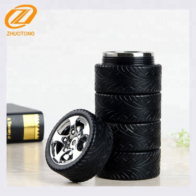 Wholesale promotion 300ml creative car wheel shaped stainless steel coffee mug tyre cup for gift