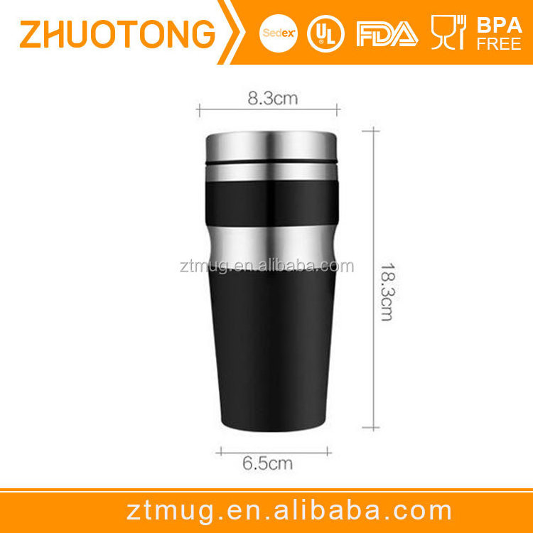 stainless steel thermo travel mug with handle,double wall insulated travel coffee tea mug cups