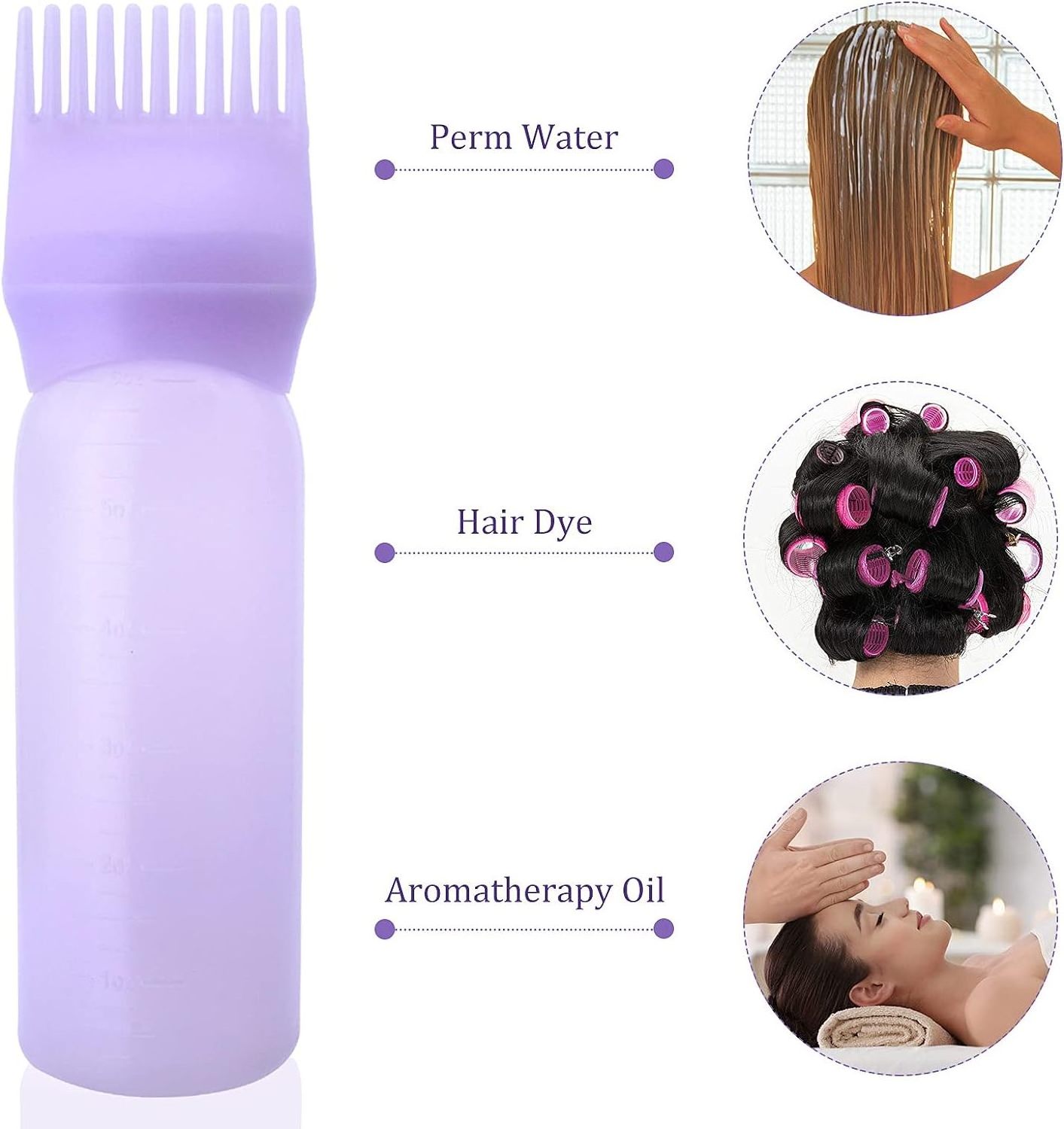 Professional Custom 3 colors hair dye bottle with comb eco friendly plastic salon barber oil applicator for hair with comb