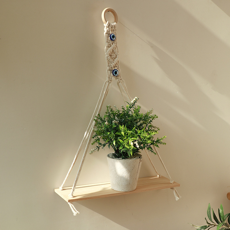 Farmhouse Wood Shelves Plant Hangers for Wall Window Boho Shelves Wall Hanging Decor Macrame Shelf for Living Room