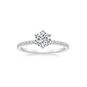 September SALE diamond ring 6 prong classic 0.5ct round side stone pave engagement ring in 14k white rose gold