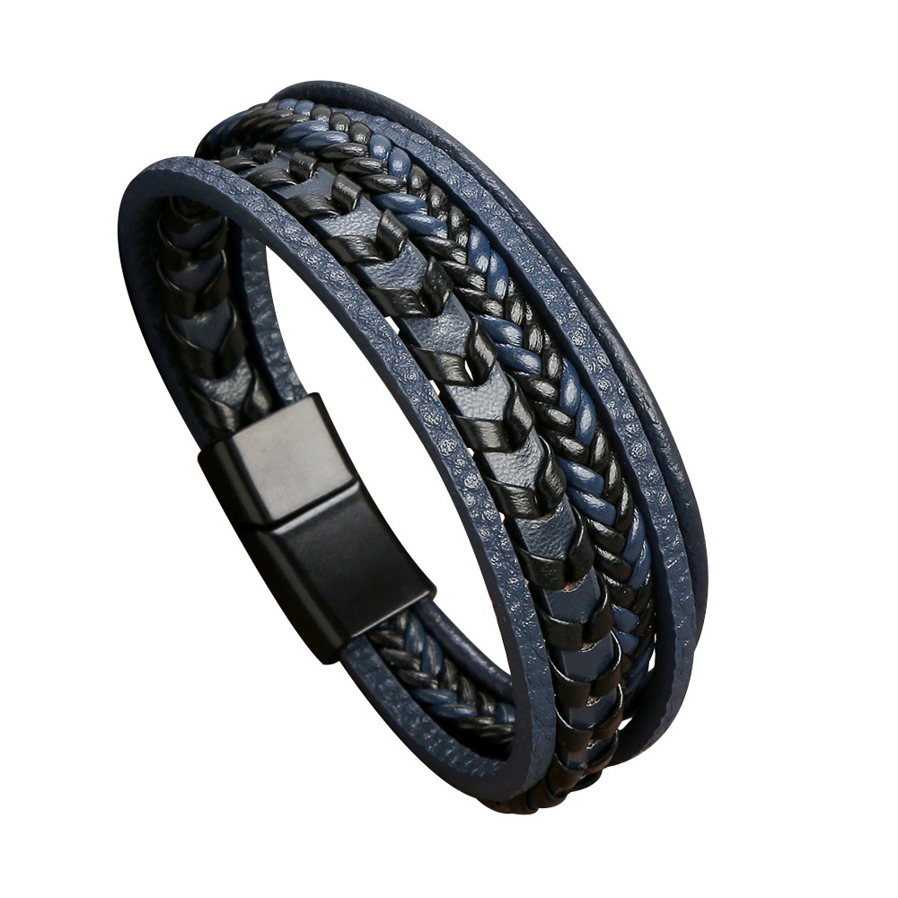 Customized Multi-layer Leather Rope Braid Bracelet Magnetic Buckle Bracelet Hand Made Fashion Jewelry Bangles Wholesale prices